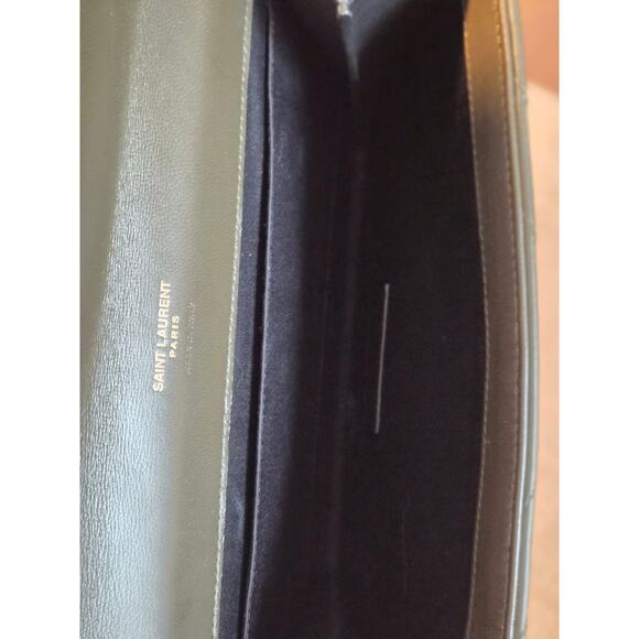 Saint Laurent Dark Olive Monogram Clutch Chevron Quilted Leather | Gold Hardware - Picture 6 of 8